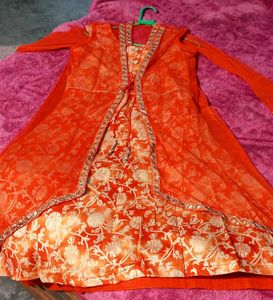 Orange Jacket Frock Suit For Girls