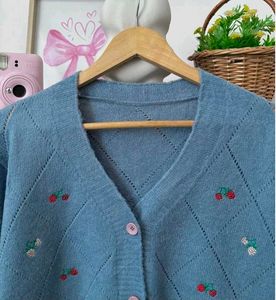 blue knit cardigan