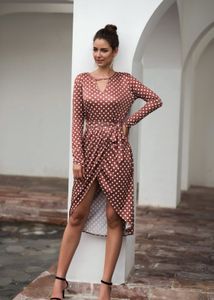Women Coffee Brown &amp; White Polka Dots Print Dress