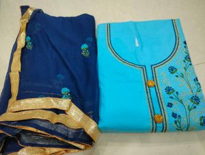 Blue Embroidered Kurta Set material