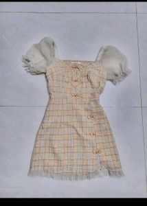Imported Plaid Puff Sleeve Dress