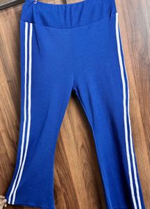 Blue Striped Casual Flare Legged Pants