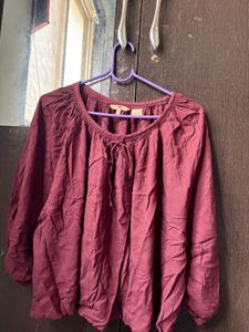 Maroon Rayon Boho Peasant Casual Blouse