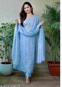 Light Blue Embroidered Kurti Set