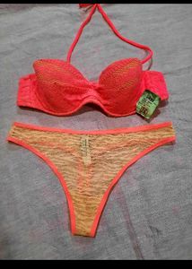 Orange Lace Halter Bikini Set