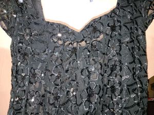 Black Floral Sequin Top