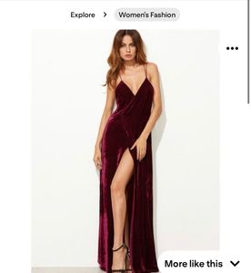 Shein Velvet Front High Slit Backless Maxi Gown