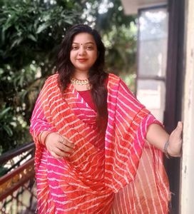 Striped Saree - Pink and Orange
