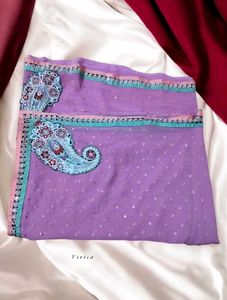 Designer Saree With Stitched Blouse  + Lipstick