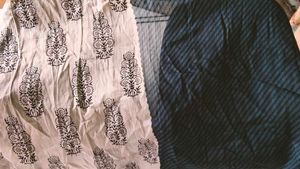 Blue and off white saree
