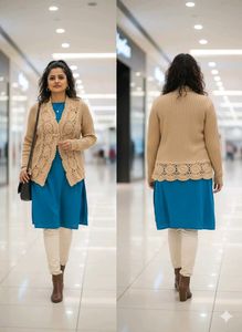 Stunning Beige/Tan Crochet Lace Cardigan Sweater