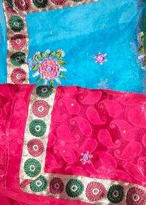 Blue Maroon Floral Net Saree