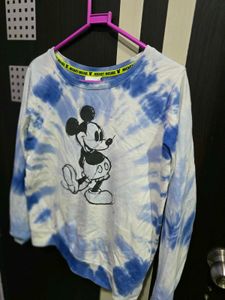 White &amp; Blue Dyed Mickey Moudr Print T Shirt