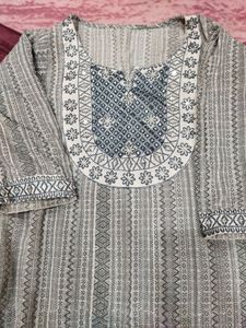 Grey White Kurti With Pant