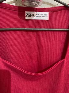 Zara Pink Square Neck Long Sleeve Top