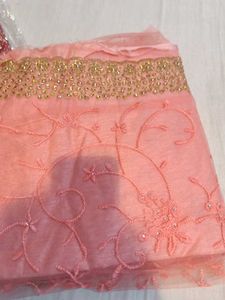 Embroidered Peach Saree (Minor Issue)