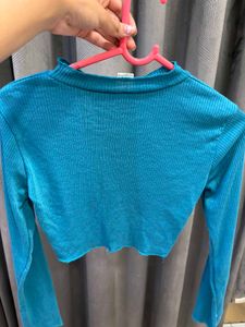 Blue Long Sleeve Crop Top
