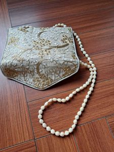 Gold Floral Embroidered Evening Bag
