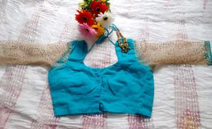 Teal &amp; Gold Embroidered Saree