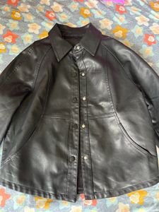 Black Faux Leather Button-Down Jacket