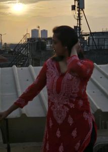 Red Chikankari kurti With Full Cotton Inner Kameez