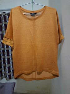 Cute Top With Lace Work (Mustard Yellow)