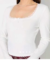 White Long Sleeve Lace Trim Top