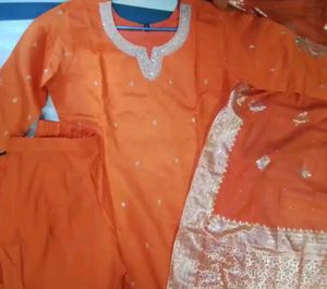 Orange Embroidered Kurta Set.   cash only