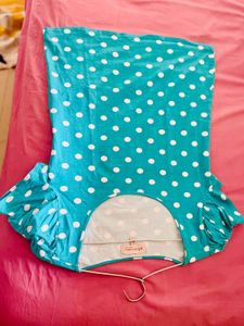 Sea Green Polka Dot Ruched Puff Sleeves Top