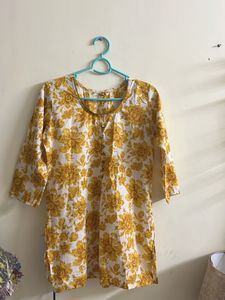 Beautiful Yellow Floral Short Kurti