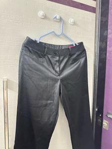 Jet Black Satin Straight Fit Trouser Pant