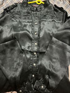 Black Ruffled Button-Down Top