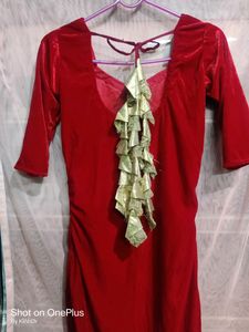 Hot Red Velvet Kurti With Back Design