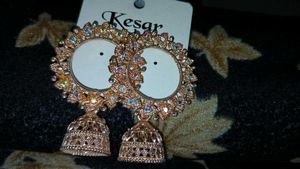Stunning Gold-Toned &amp; Crystal Jhumka Earrings