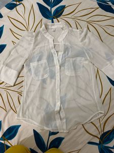 White Sheer Button-Down Blouse