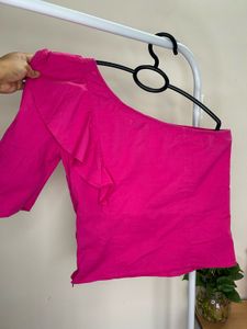 Hot Pink One Shoulder Ruffle Top