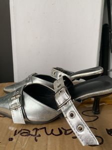 Silver Buckle Pointed Toe Heels