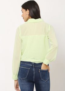 Lime Green Tie-Front Sheer Top