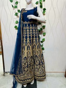 Blue &amp; Gold Embroidered Indian Dress