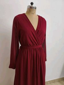Burgundy Long Sleeve Midi Dress