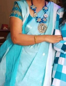 Blue-white Tant Pure Cotton Saree