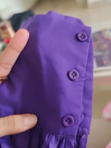 New Short Flared Puff Sleeved Purple Dress