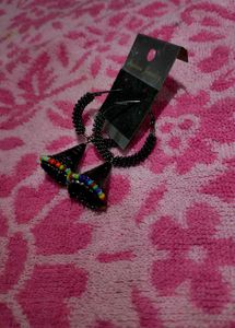 Earrings Black Plated Wid Coloured Beeds