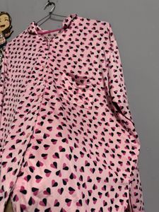 Pink Heart Print Long Sleeve Top