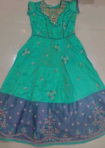 Elegant Embroidered Sea green flare frock