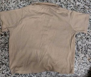 Beige Ribbed Drawstring Top