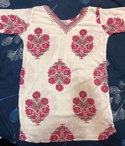 White Floral Print Kurta