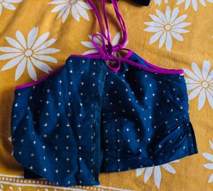 Navy &amp; Gold Star Halter Choli With Lehenga