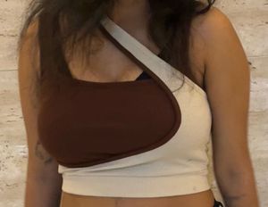 Asymmetrical One-Shoulder Brown &amp; White