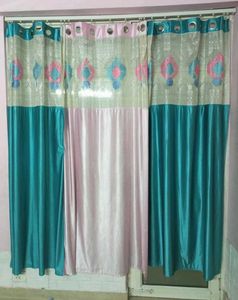 Floral Patterned 3 Curtains Set